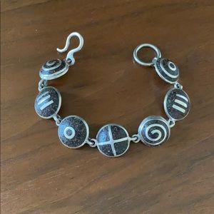 Silver and dark natural stone bracelet